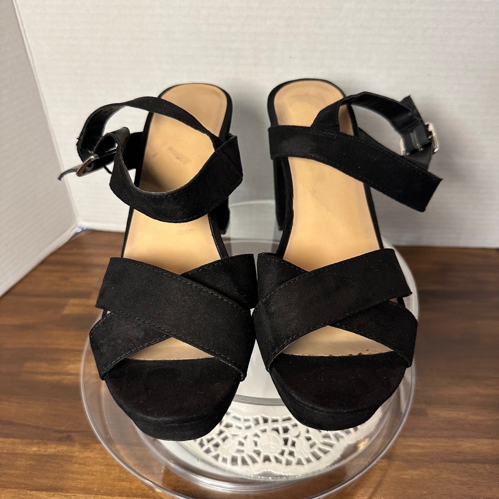 Mossimo Supply Co Black Faux‎ Suede Platform Block Heel Crisscross Sandals